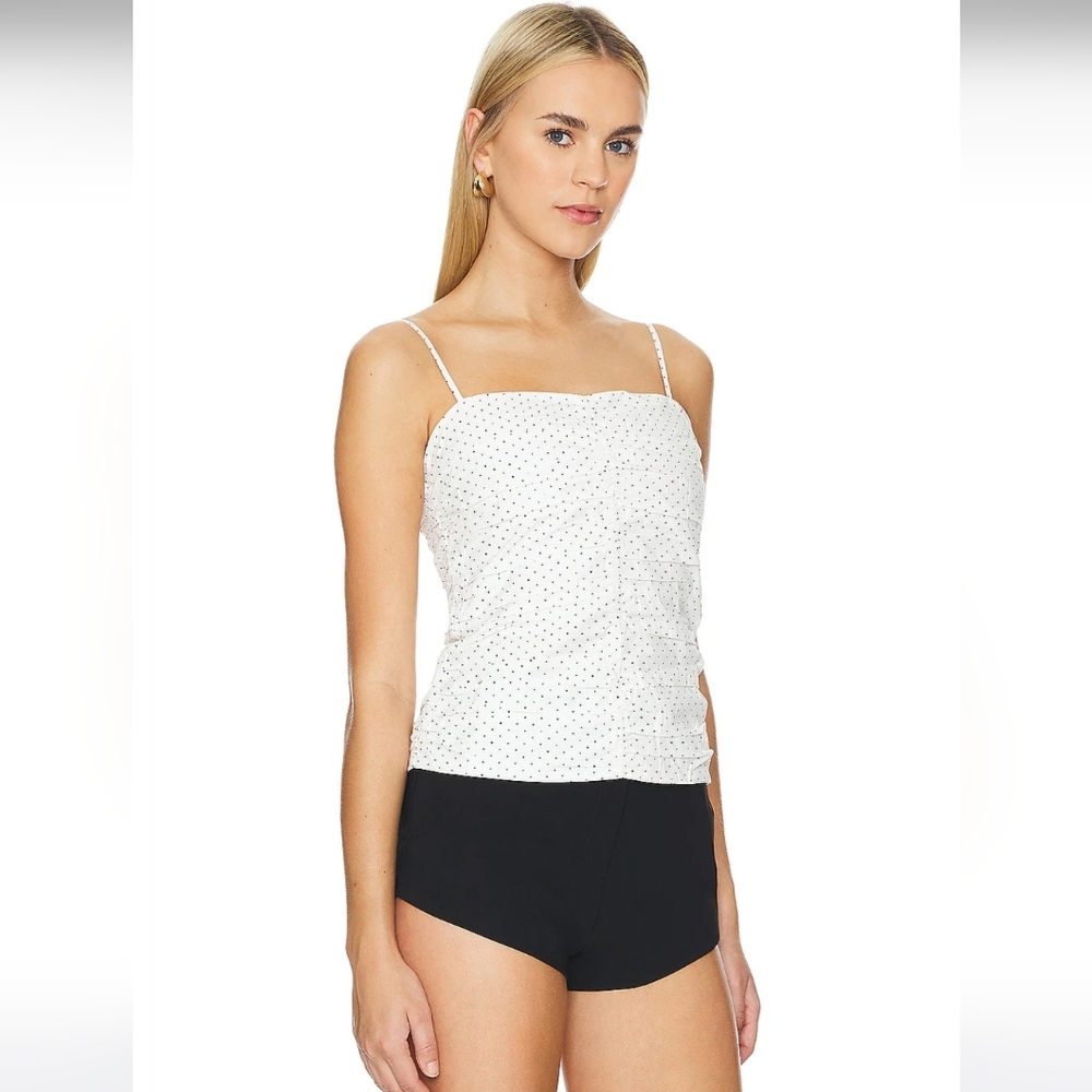 Rue Sophie Ruched Camisole Tank Top Polka Dot Cotton White And Black Corset Top